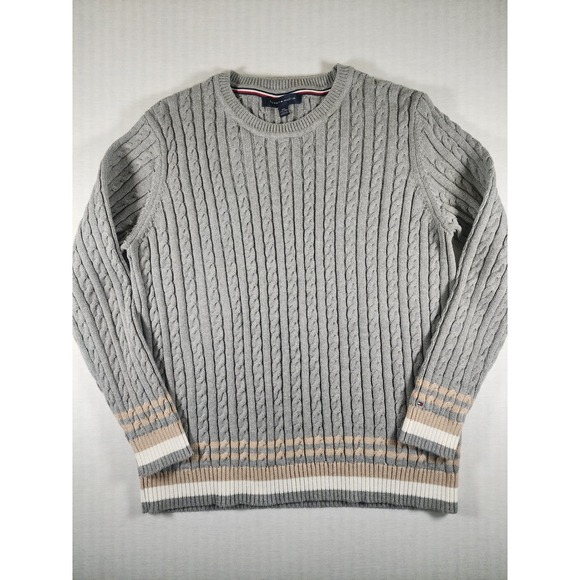Tommy Hilfiger Sweaters - Tommy Hilfiger Varsity Womens XXL Grey Cable Knit Crewneck Pullover Sweater Prep